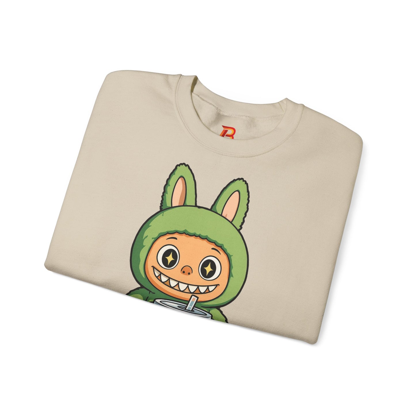 Felpa Unisex Labubu Bubble Tea – Sweatshirt Verde Streetwear Heavy Blend.
