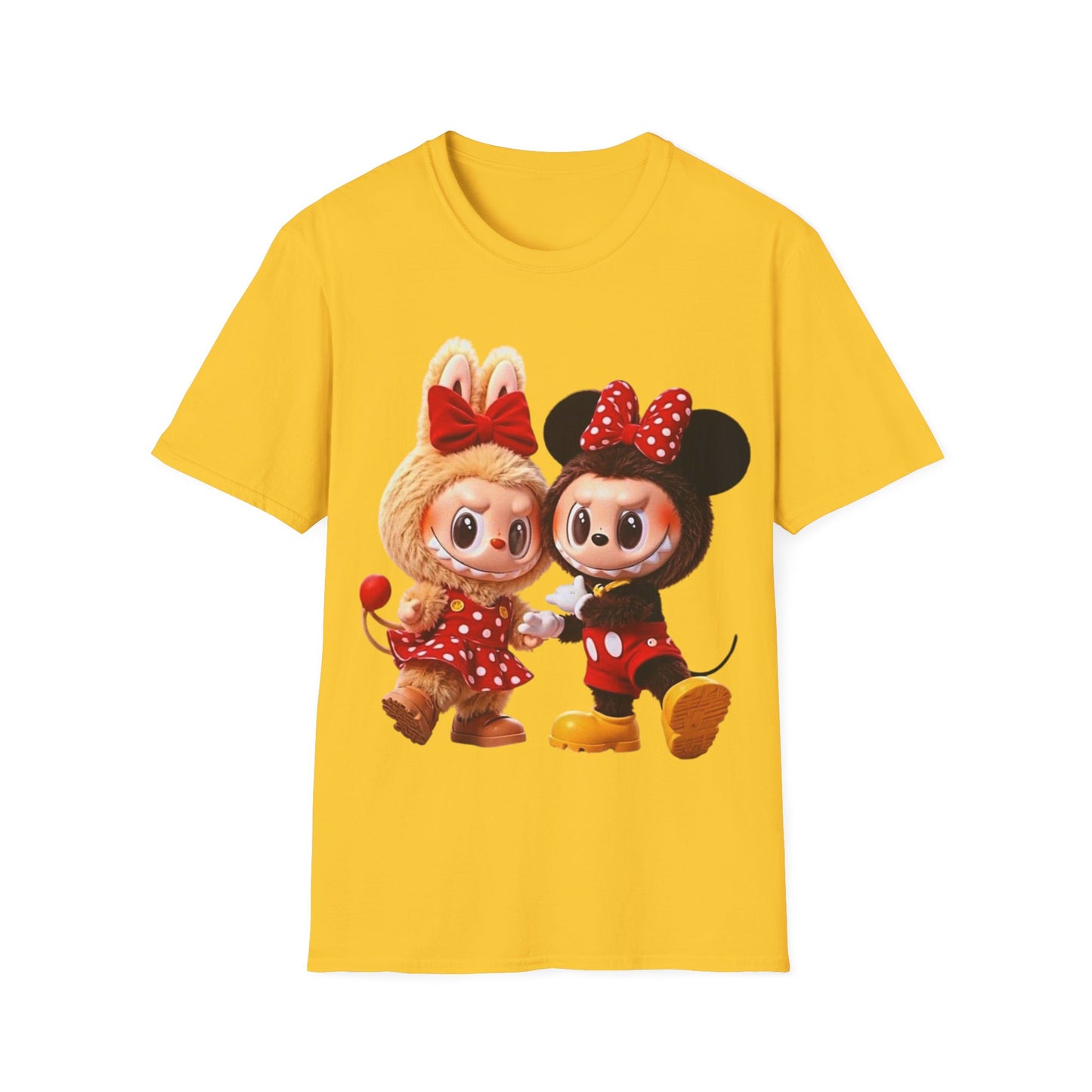 T-Shirt Unisex Labubu Softstyle  – Design Kawaii Coppia in Stile Minnie & Mickey.