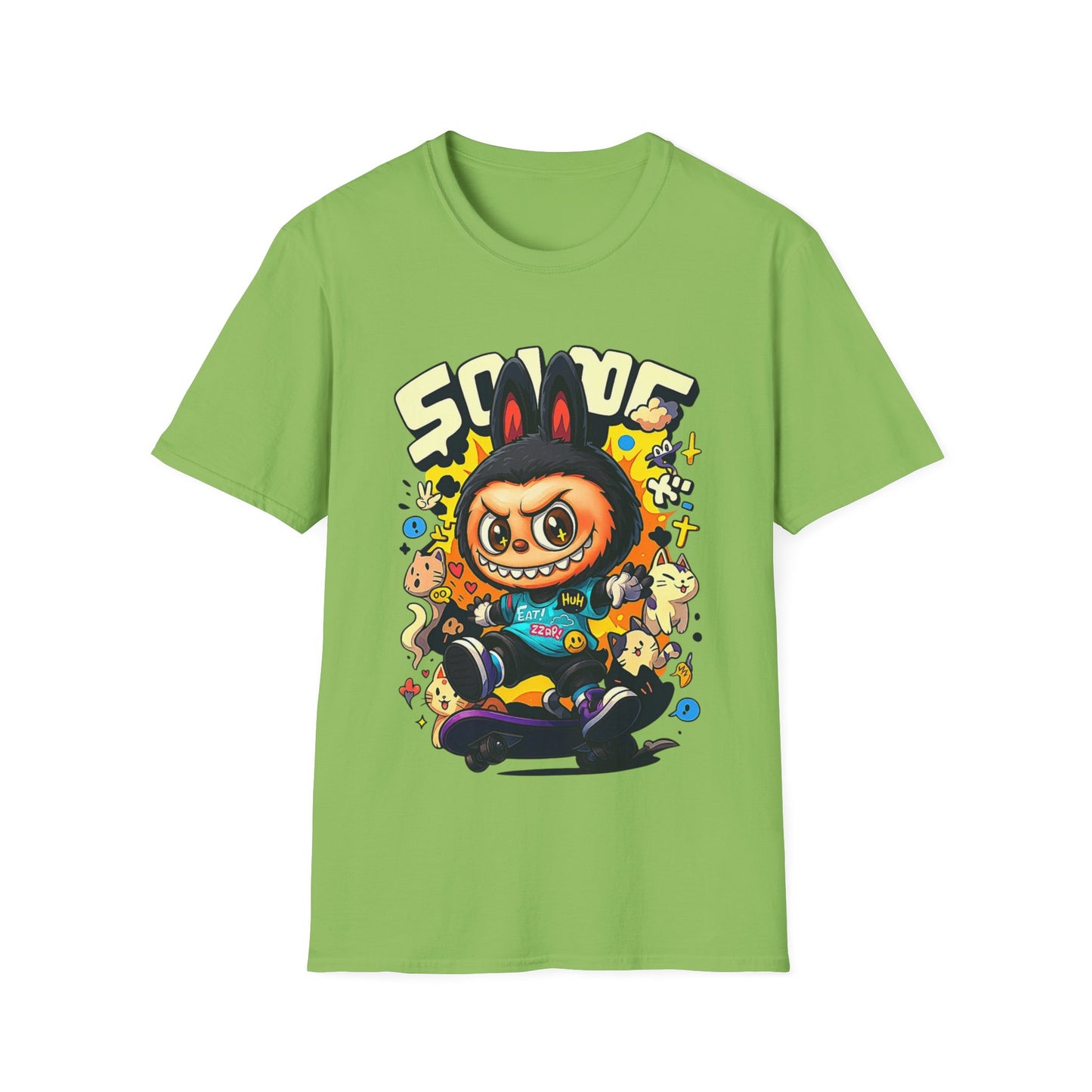T-Shirt Unisex Labubu Softstyle  – Design Kawaii Streetwear con Skateboard.