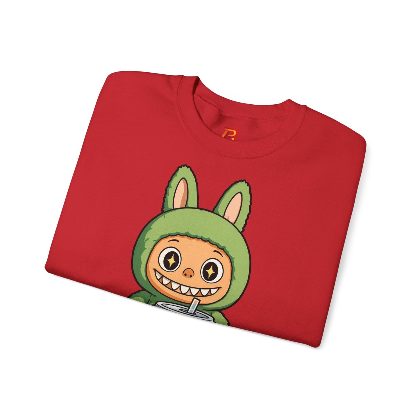 Felpa Unisex Labubu Bubble Tea – Sweatshirt Verde Streetwear Heavy Blend.