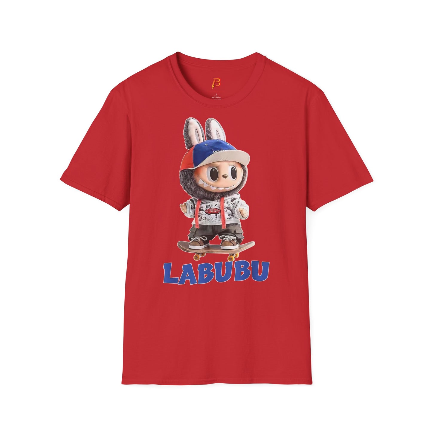 T-Shirt Unisex Labubu Softstyle Arancione – Design Streetwear con Skateboard.
