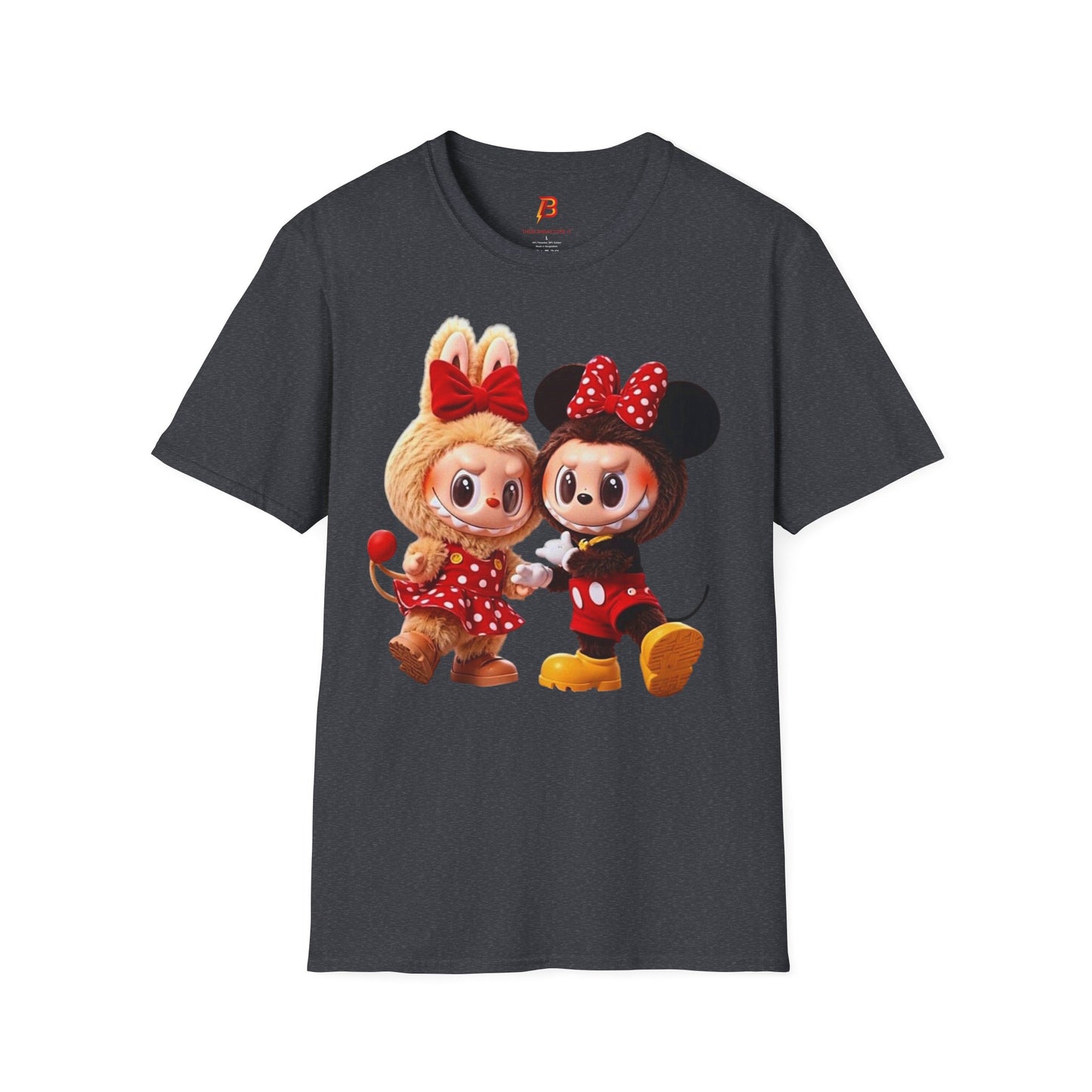 T-Shirt Unisex Labubu Softstyle  – Design Kawaii Coppia in Stile Minnie & Mickey.