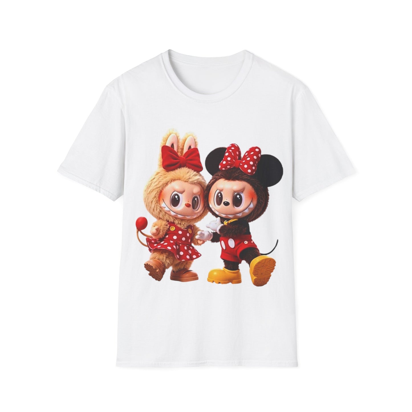T-Shirt Unisex Labubu Softstyle  – Design Kawaii Coppia in Stile Minnie & Mickey.