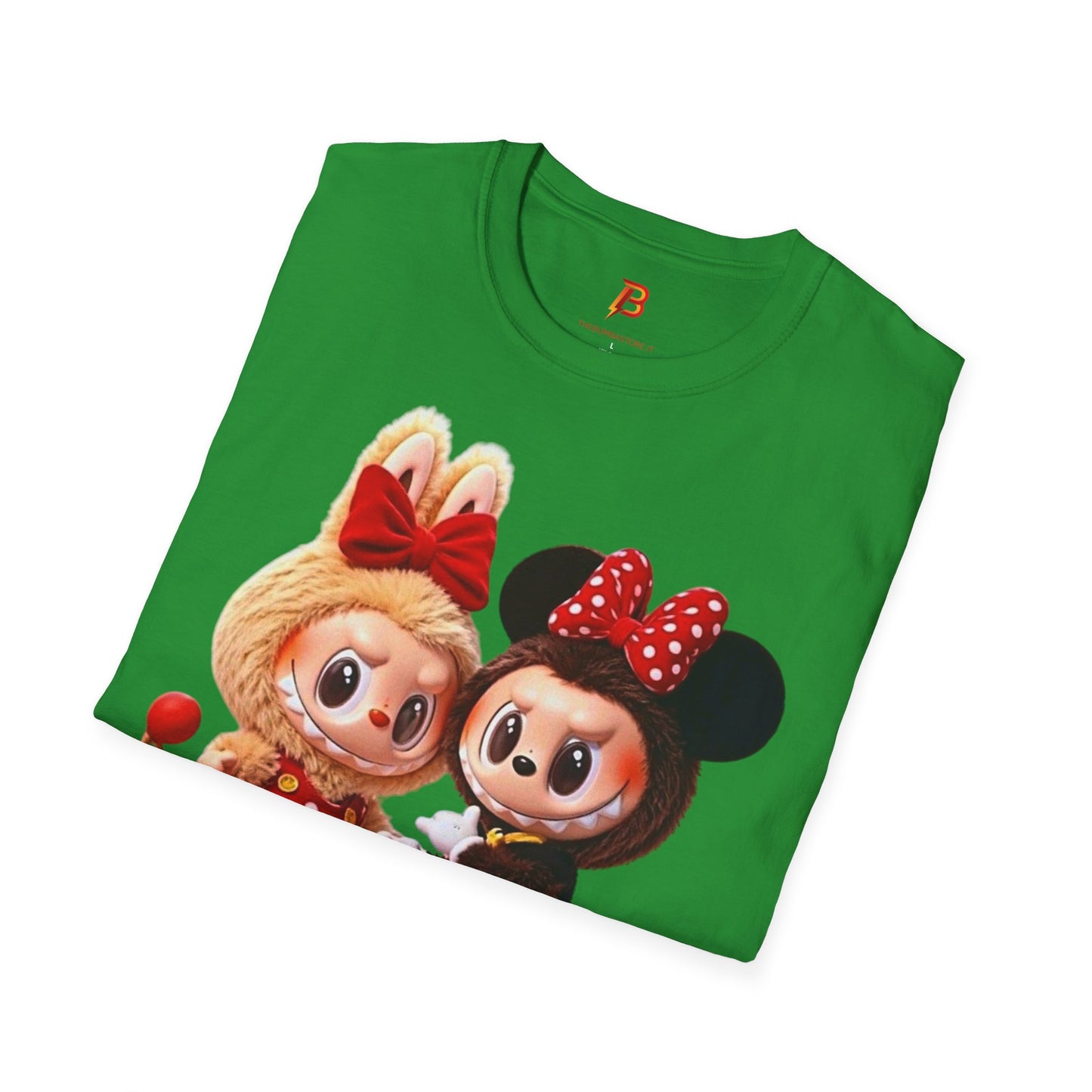 T-Shirt Unisex Labubu Softstyle  – Design Kawaii Coppia in Stile Minnie & Mickey.