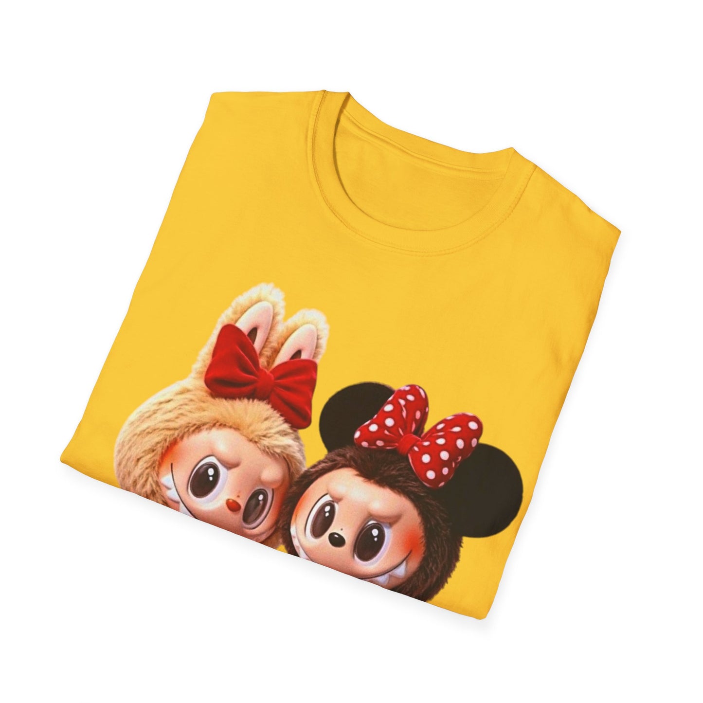T-Shirt Unisex Labubu Softstyle  – Design Kawaii Coppia in Stile Minnie & Mickey.