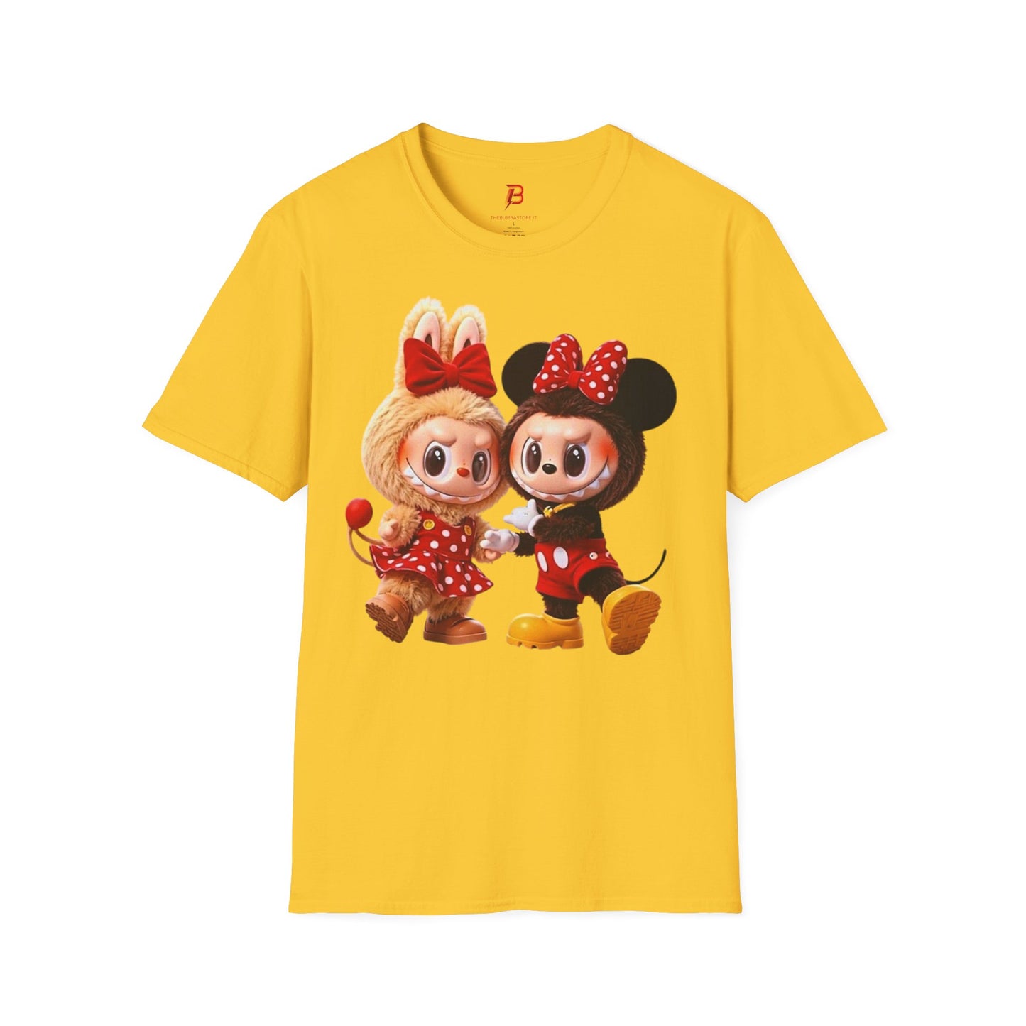 T-Shirt Unisex Labubu Softstyle  – Design Kawaii Coppia in Stile Minnie & Mickey.