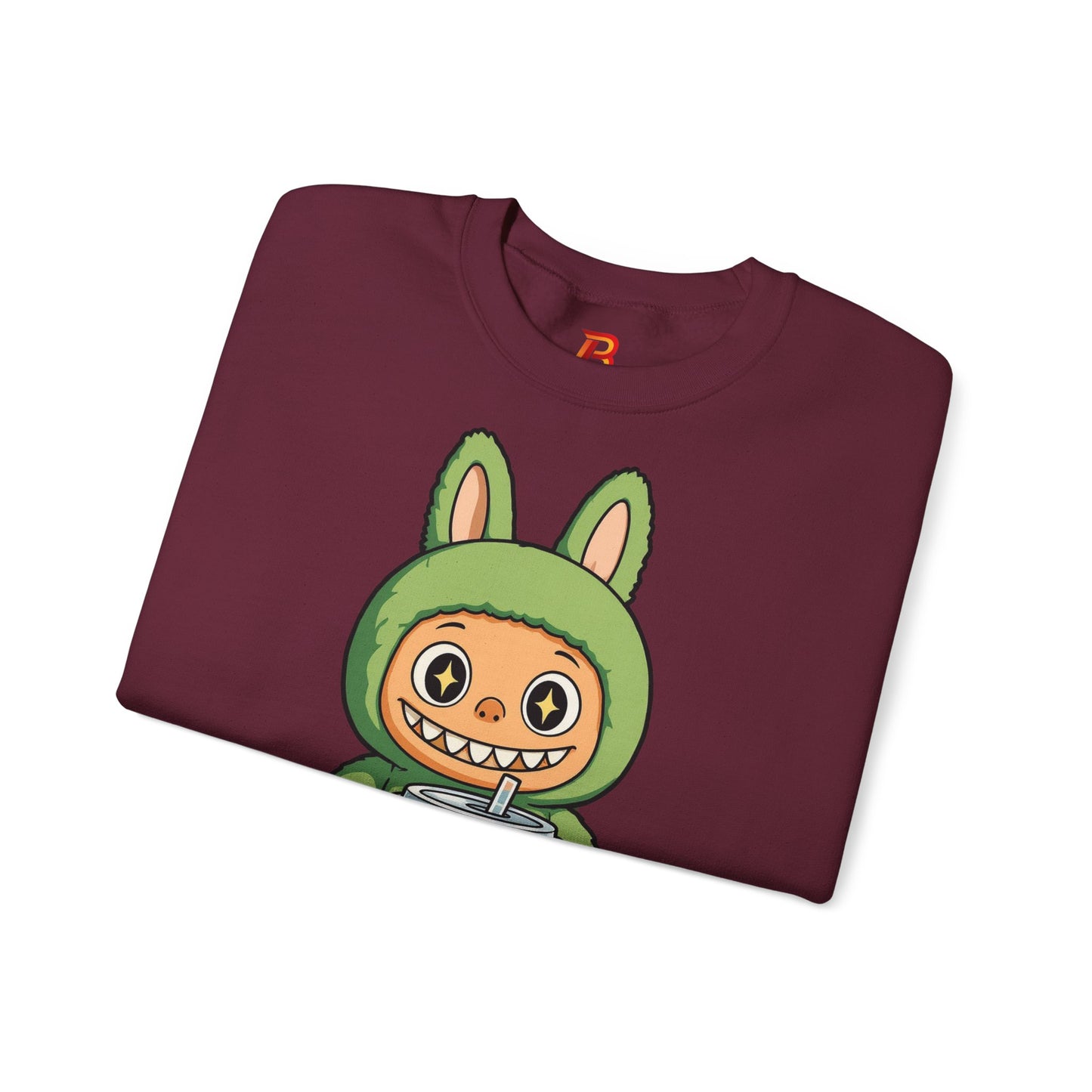 Felpa Unisex Labubu Bubble Tea – Sweatshirt Verde Streetwear Heavy Blend.