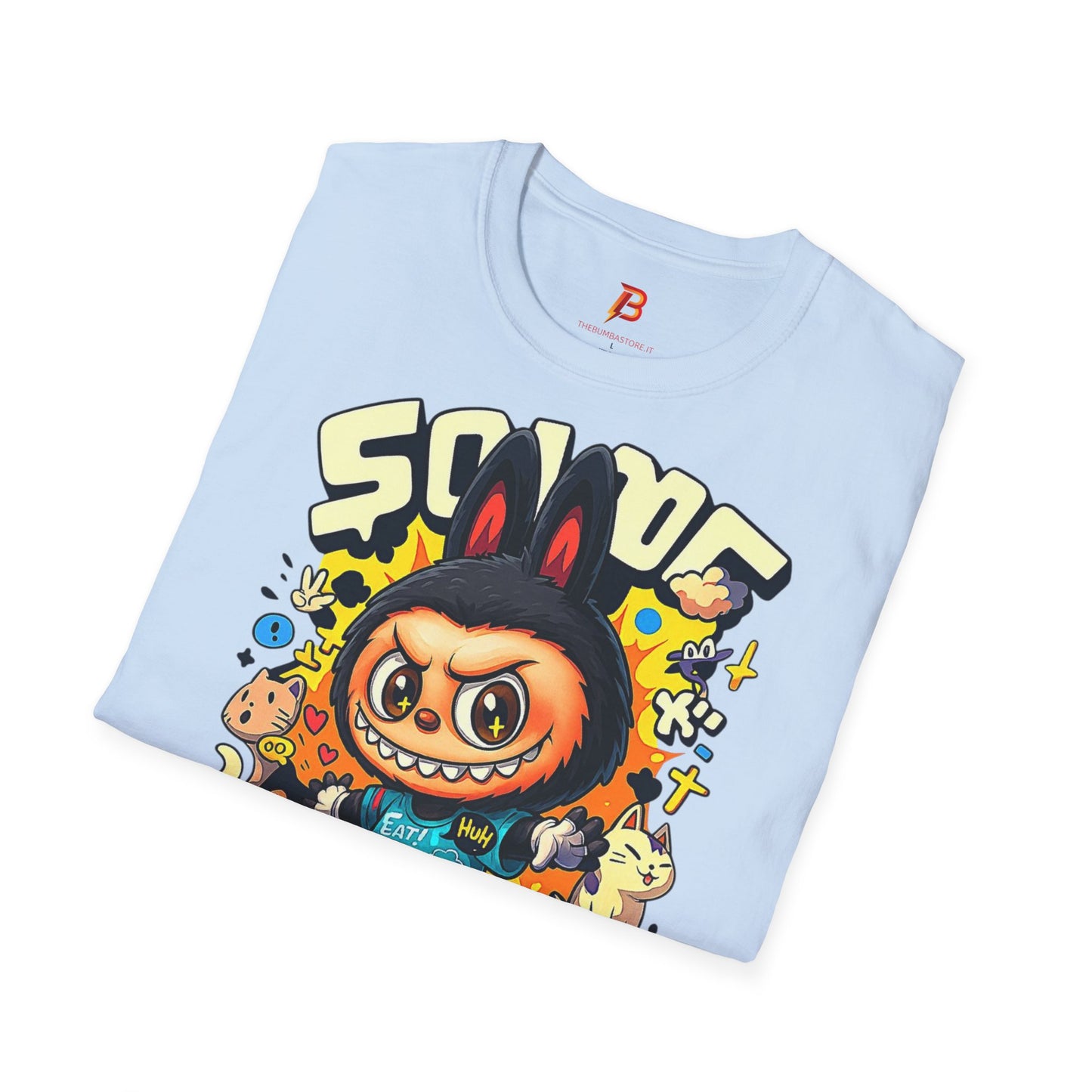 T-Shirt Unisex Labubu Softstyle  – Design Kawaii Streetwear con Skateboard.