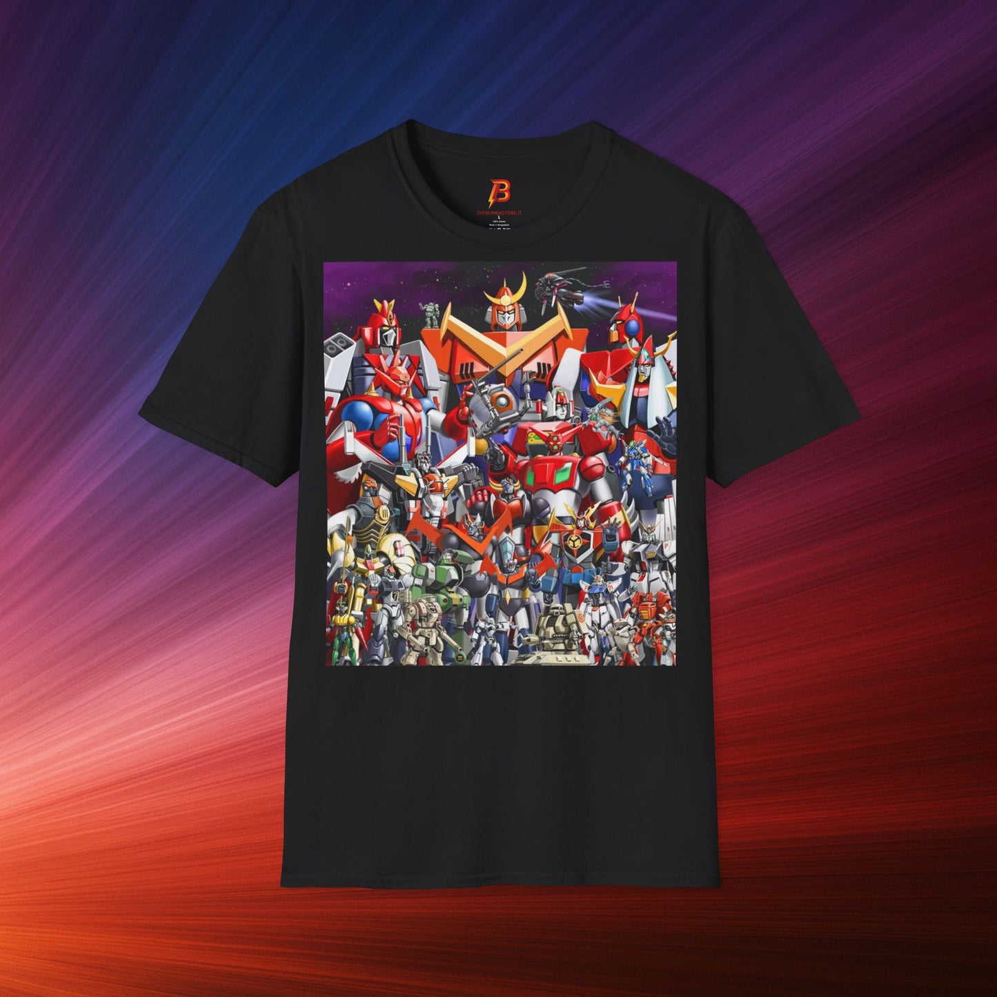 "T-shirt robot giapponesi anni ‘80 in cotone morbido. Un must per fan anime e collezionisti. Comfort e stile per ogni occasione.