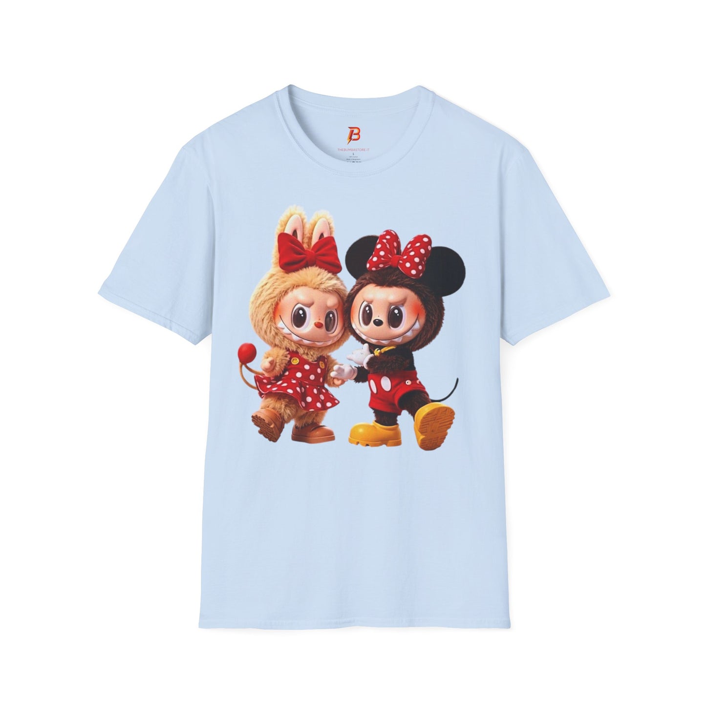 T-Shirt Unisex Labubu Softstyle  – Design Kawaii Coppia in Stile Minnie & Mickey.