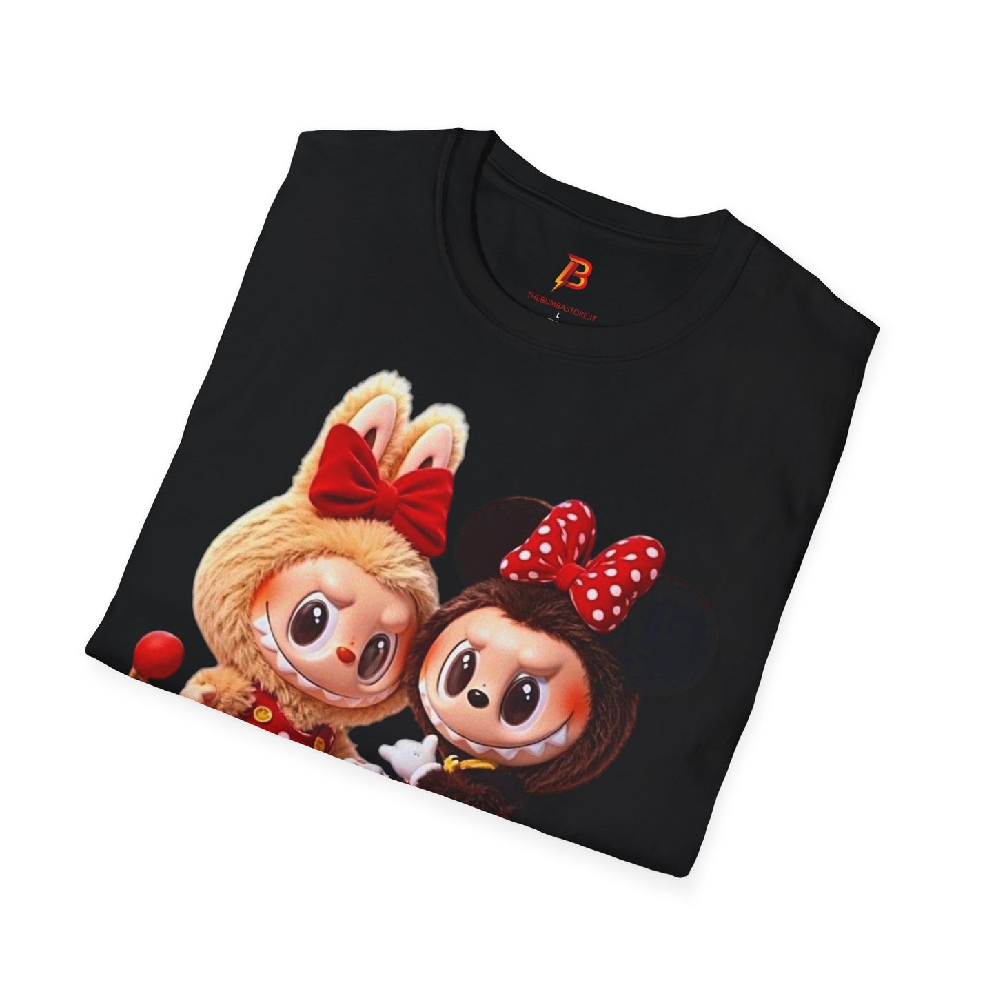 T-Shirt Unisex Labubu Softstyle  – Design Kawaii Coppia in Stile Minnie & Mickey.