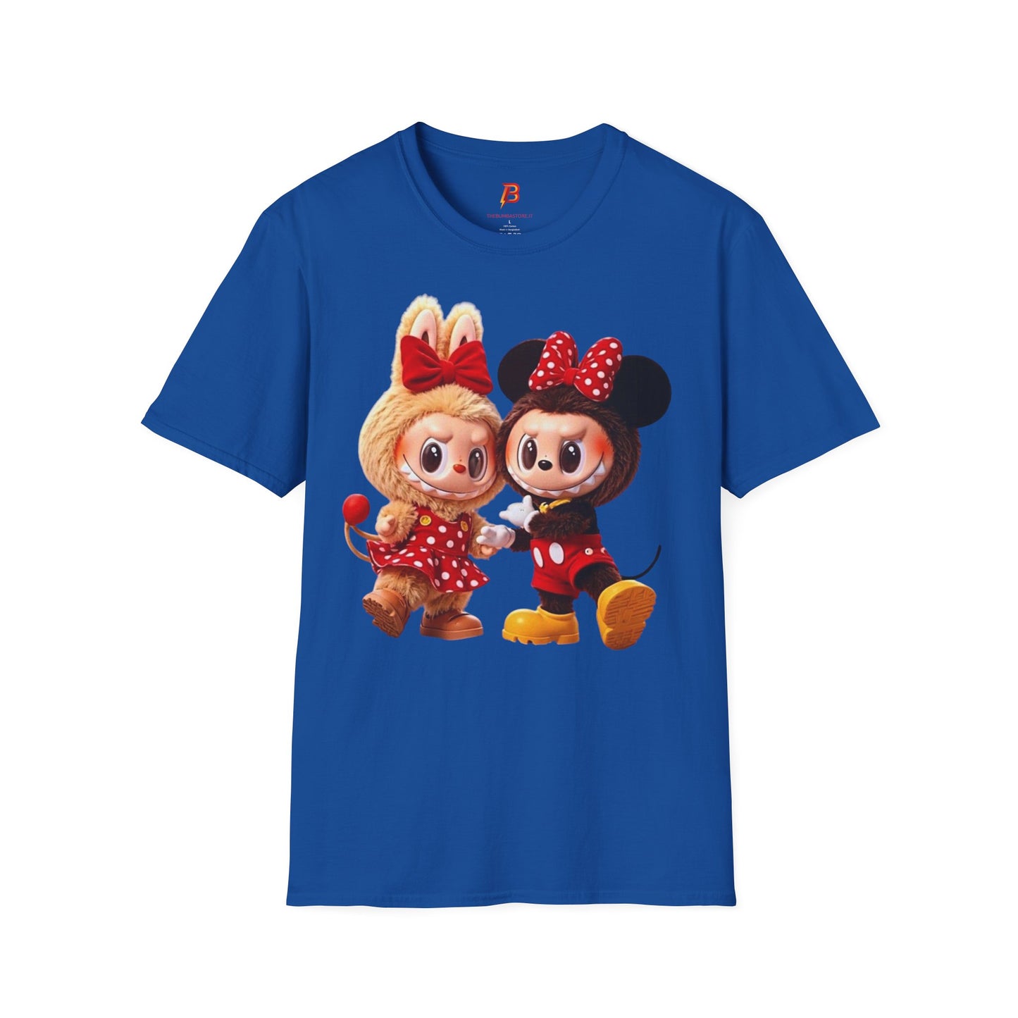 T-Shirt Unisex Labubu Softstyle  – Design Kawaii Coppia in Stile Minnie & Mickey.