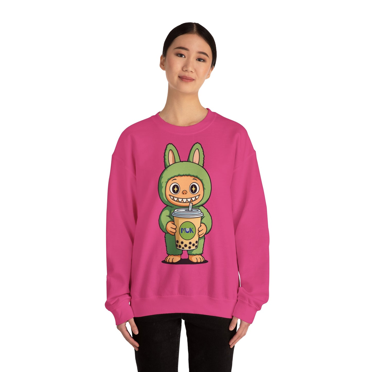 Felpa Unisex Labubu Bubble Tea – Sweatshirt Verde Streetwear Heavy Blend.