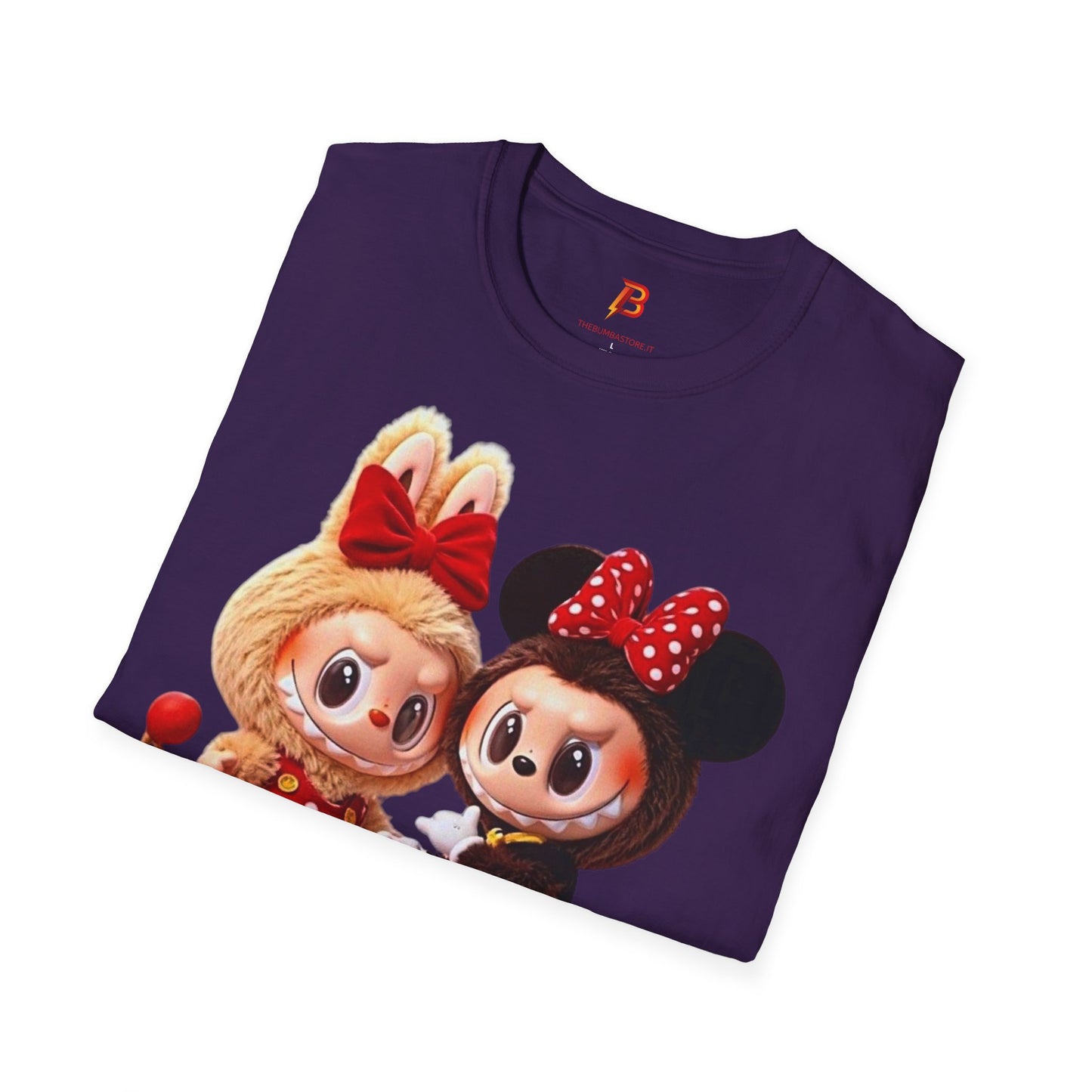 T-Shirt Unisex Labubu Softstyle  – Design Kawaii Coppia in Stile Minnie & Mickey.