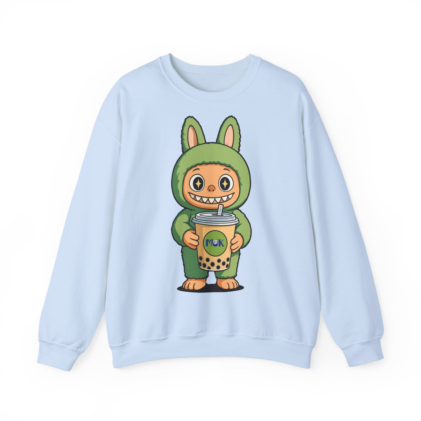 Felpa Unisex Labubu Bubble Tea – Sweatshirt Verde Streetwear Heavy Blend.