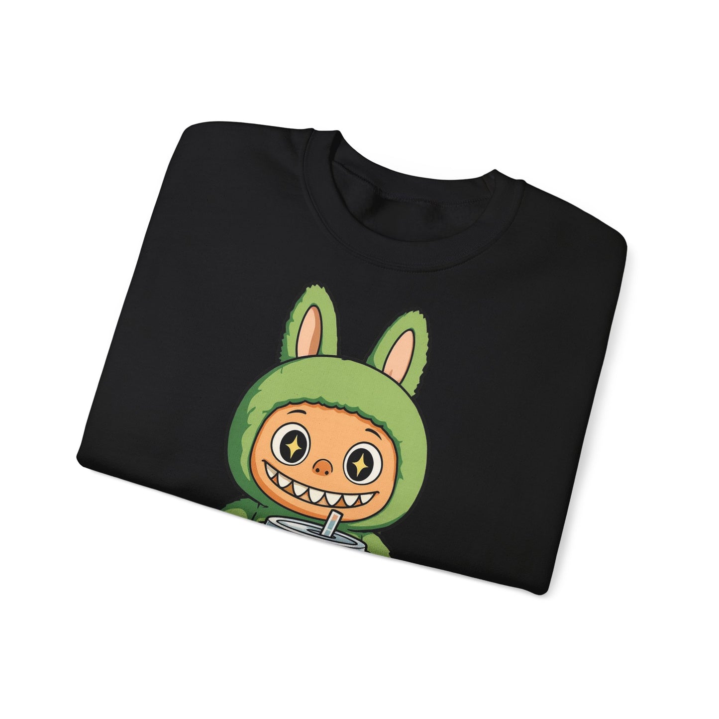 Felpa Unisex Labubu Bubble Tea – Sweatshirt Verde Streetwear Heavy Blend.