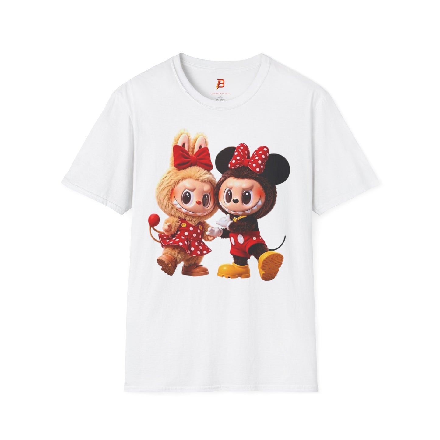 T-Shirt Unisex Labubu Softstyle  – Design Kawaii Coppia in Stile Minnie & Mickey.