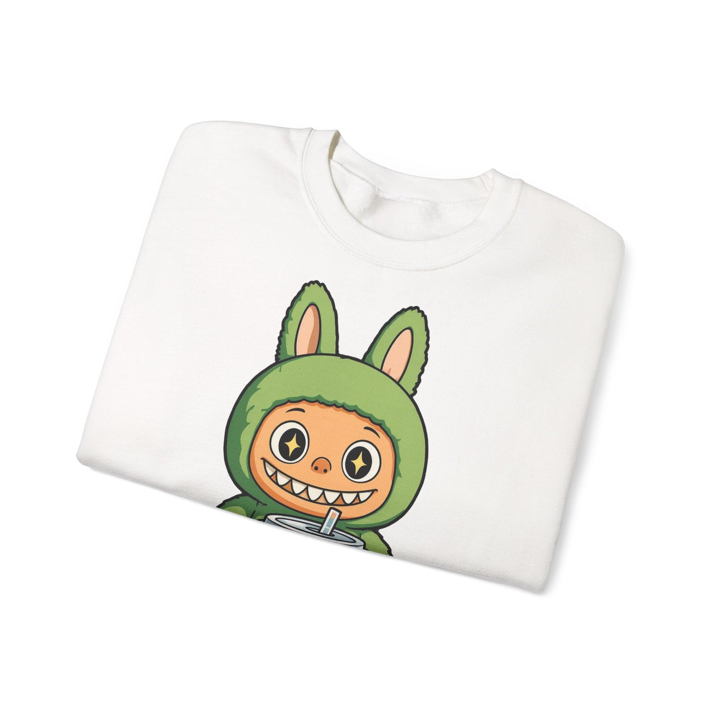 Felpa Unisex Labubu Bubble Tea – Sweatshirt Verde Streetwear Heavy Blend.