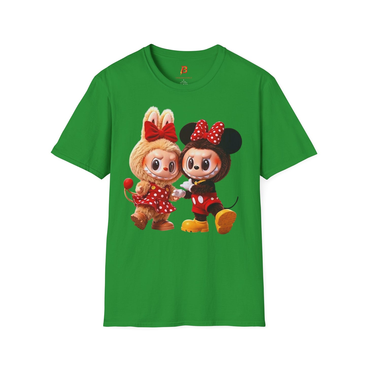 T-Shirt Unisex Labubu Softstyle  – Design Kawaii Coppia in Stile Minnie & Mickey.