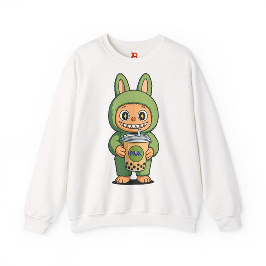 Felpa Unisex Labubu Bubble Tea – Sweatshirt Verde Streetwear Heavy Blend.