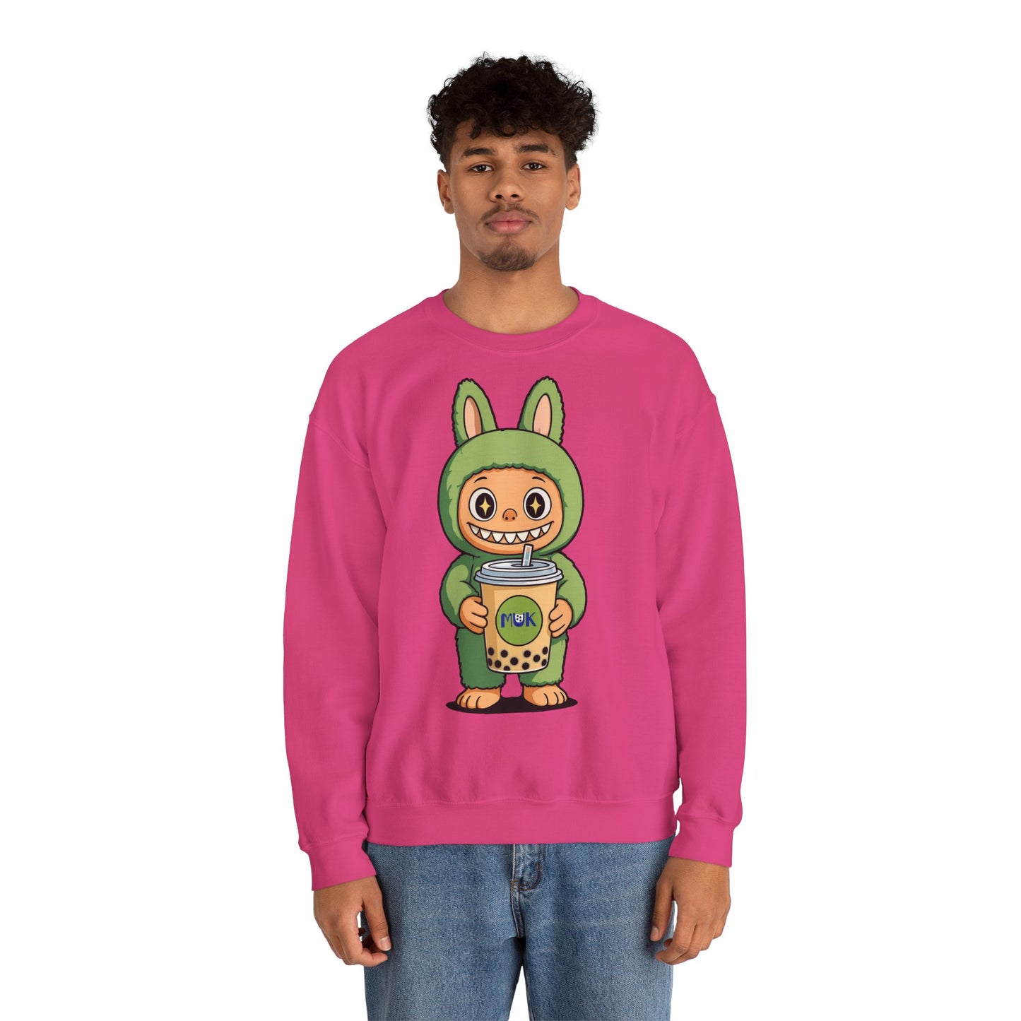 Felpa Unisex Labubu Bubble Tea – Sweatshirt Verde Streetwear Heavy Blend.