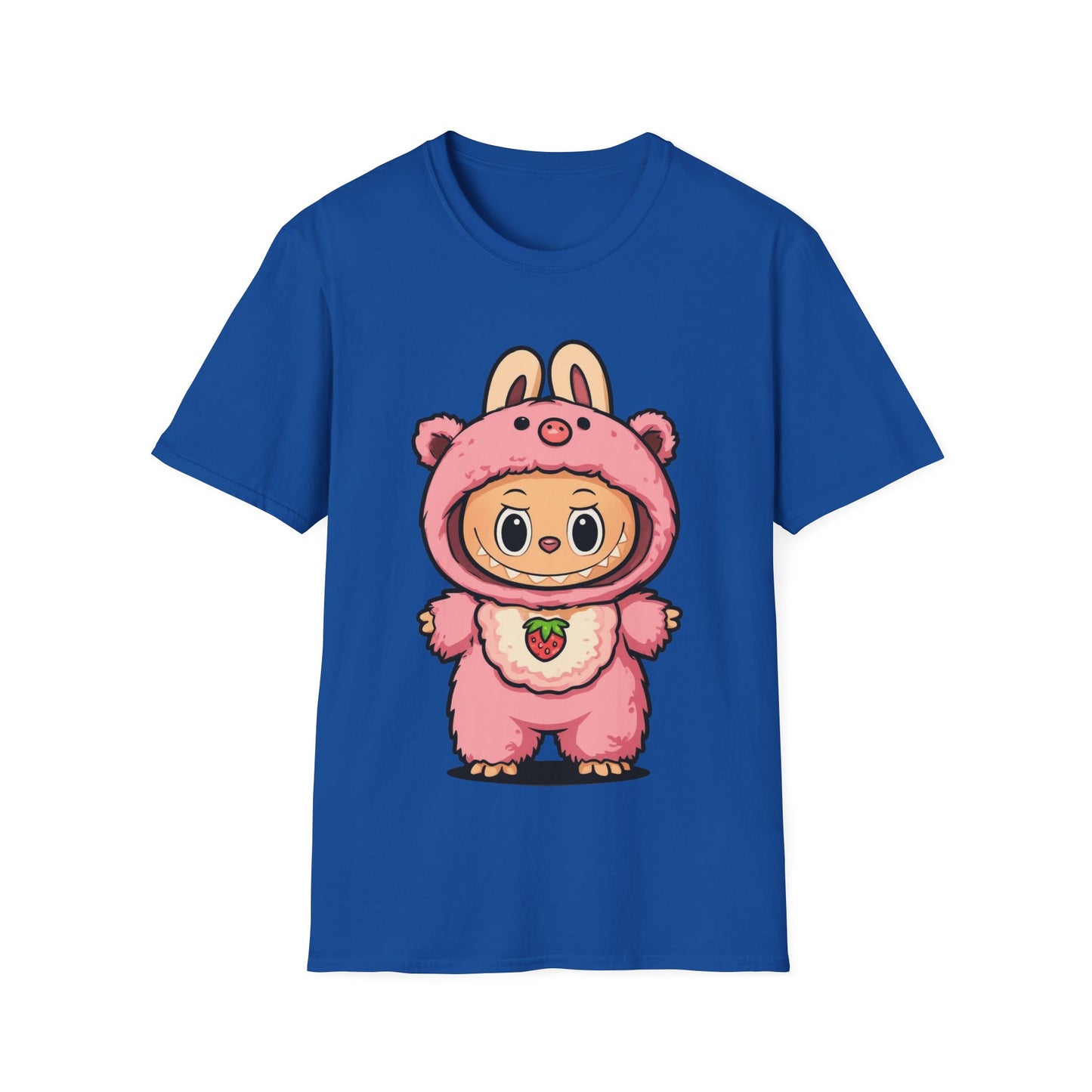 T-Shirt Unisex Labubu Softstyle – Outfit Cartoon Kawaii Rosa Orsetto Fragola.