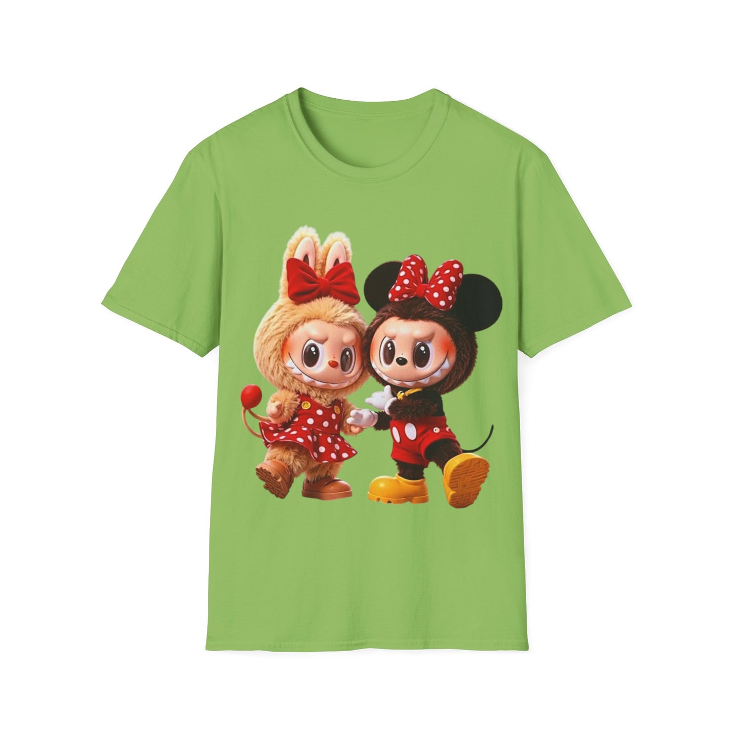 T-Shirt Unisex Labubu Softstyle  – Design Kawaii Coppia in Stile Minnie & Mickey.