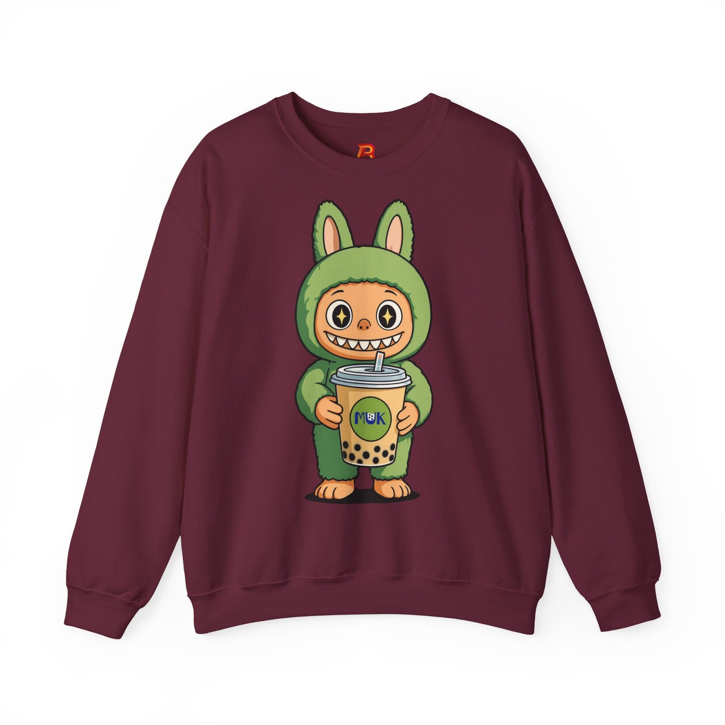 Felpa Unisex Labubu Bubble Tea – Sweatshirt Verde Streetwear Heavy Blend.