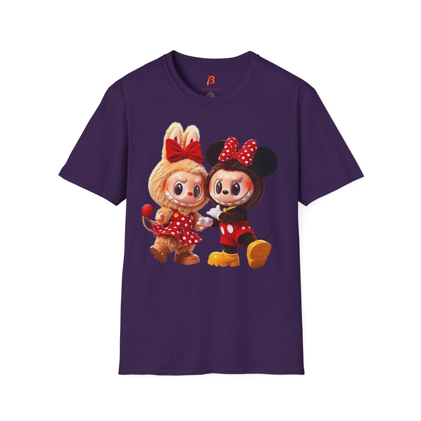T-Shirt Unisex Labubu Softstyle  – Design Kawaii Coppia in Stile Minnie & Mickey.
