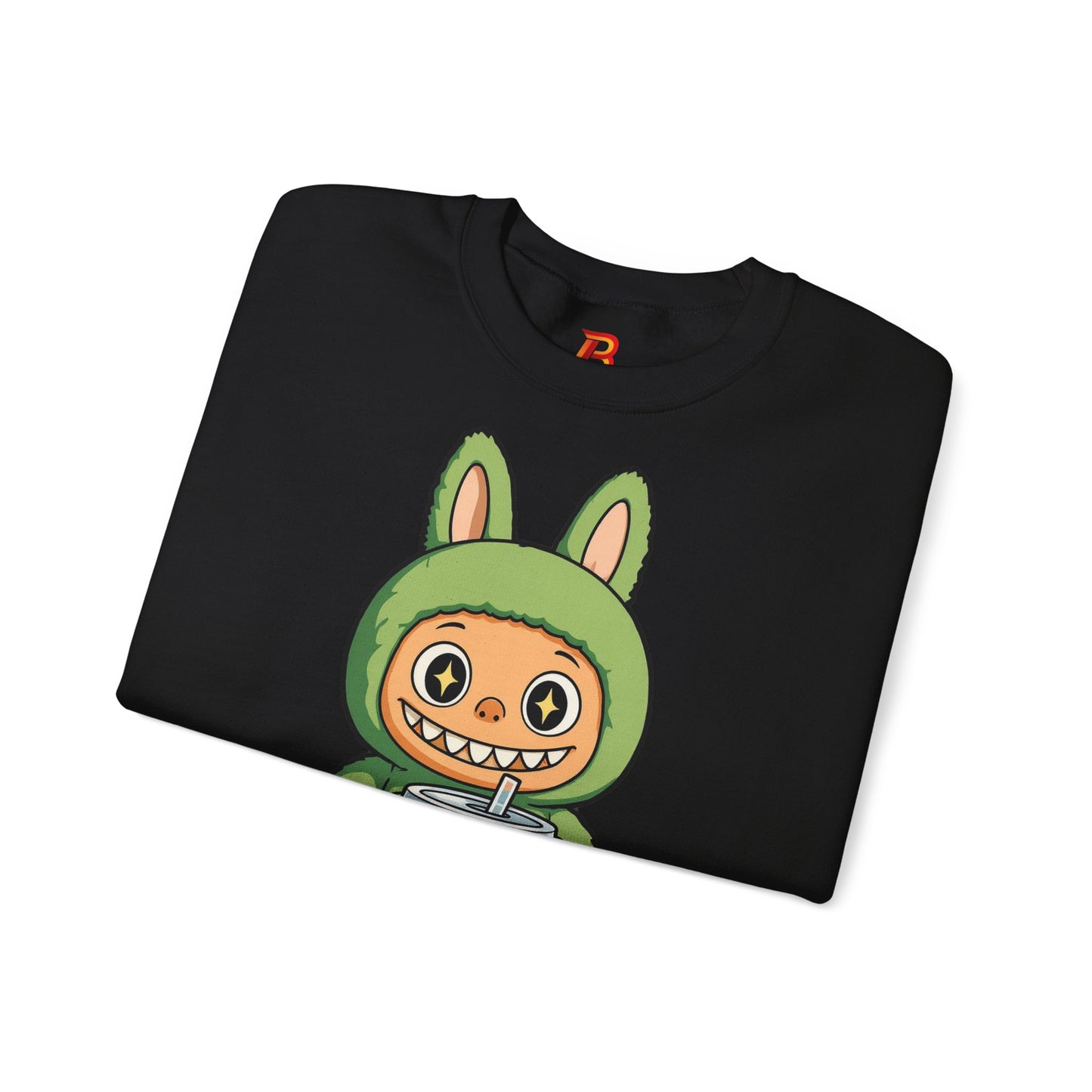 Felpa Unisex Labubu Bubble Tea – Sweatshirt Verde Streetwear Heavy Blend.