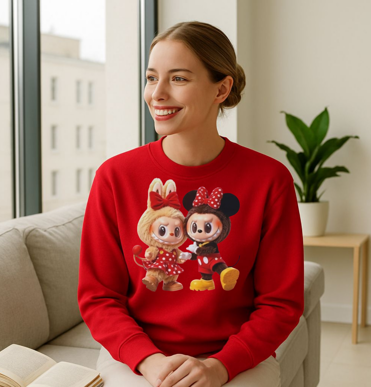 Felpa Unisex Labubu Cartoon – Sweatshirt Streetwear Rossa, Moda Urban e Comfort.