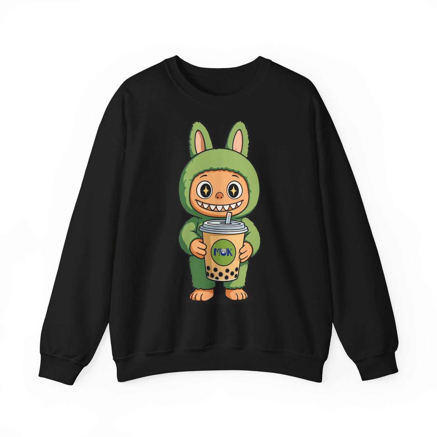 Felpa Unisex Labubu Bubble Tea – Sweatshirt Verde Streetwear Heavy Blend.