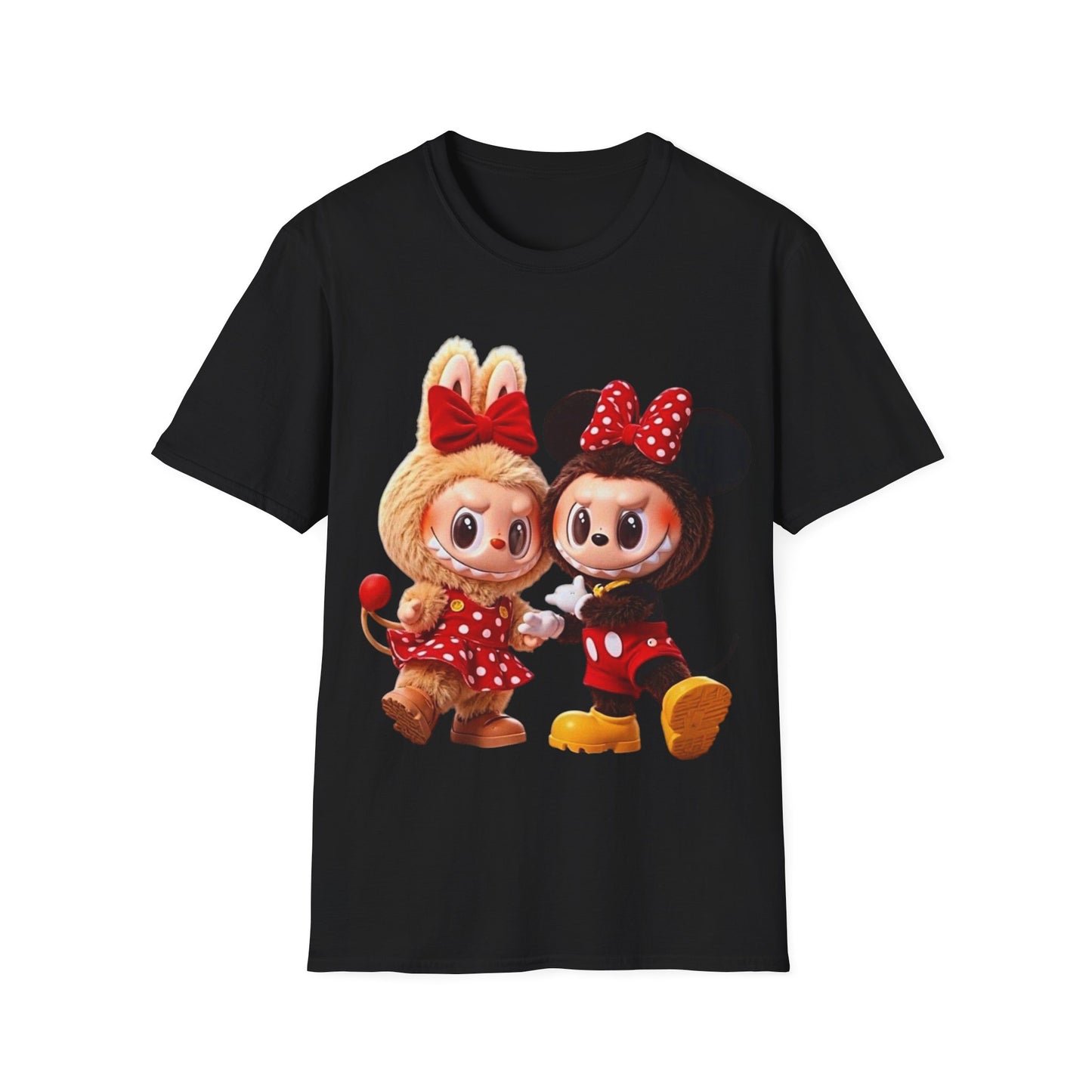 T-Shirt Unisex Labubu Softstyle  – Design Kawaii Coppia in Stile Minnie & Mickey.