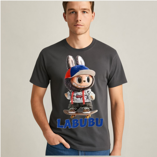 T-Shirt Unisex Labubu Softstyle Arancione – Design Streetwear con Skateboard.