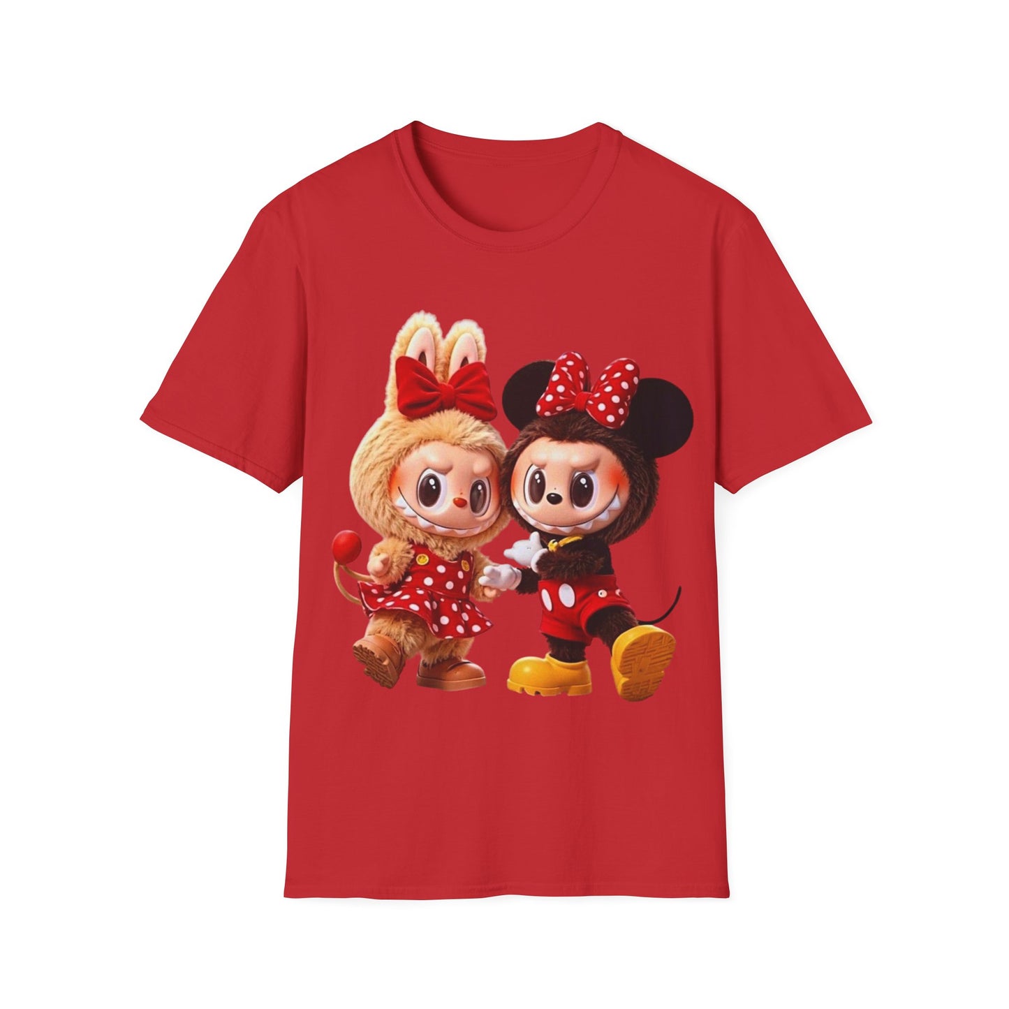 T-Shirt Unisex Labubu Softstyle  – Design Kawaii Coppia in Stile Minnie & Mickey.