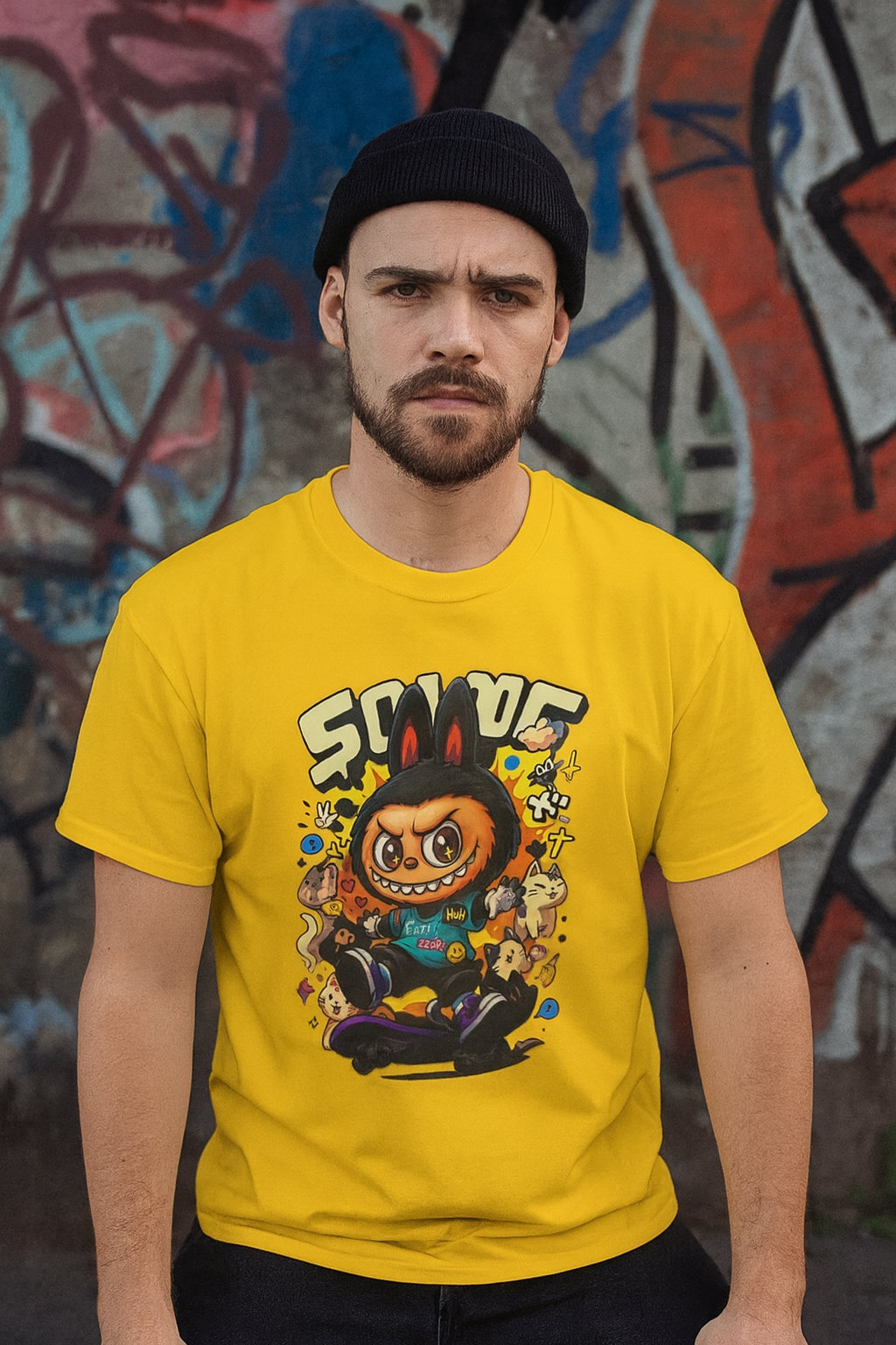 T-Shirt Unisex Labubu Softstyle  – Design Kawaii Streetwear con Skateboard.